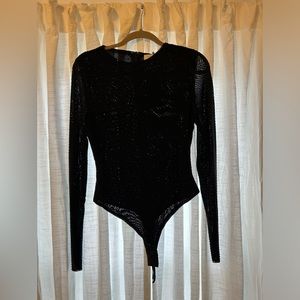 Meshki Black Semi-Sheer Rhinestone Bodysuit